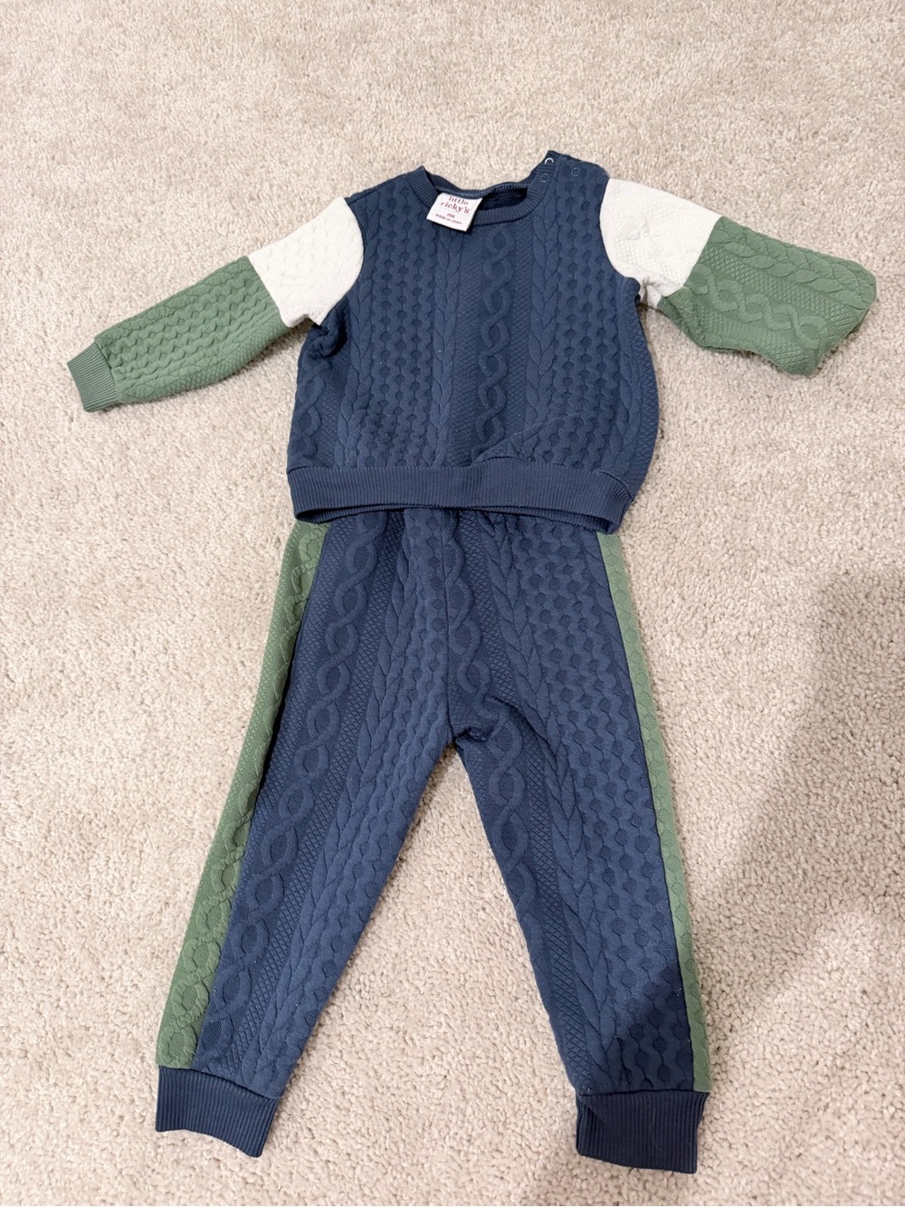 Navy and Green Cable Knit Two-Piece Set